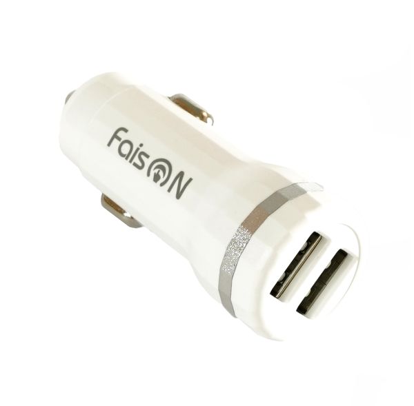 Блок питания автомобильный 2 USB FaisON, Z27, Staunch, 2400mA, пластик, кабель микро USB, цвет: белый-1