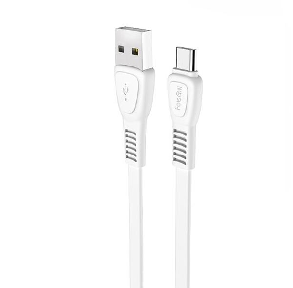 Кабель USB - Type-C FaisON HX40 Noah, 1.0м, плоский, 2.4A, силикон, цвет: белый-1
