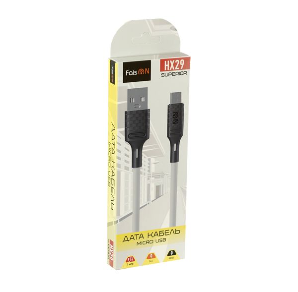 Кабель USB - микро USB FaisON HX29 Superior, 1.0м, круглый, 2.4A, силикон, цвет: белый-2