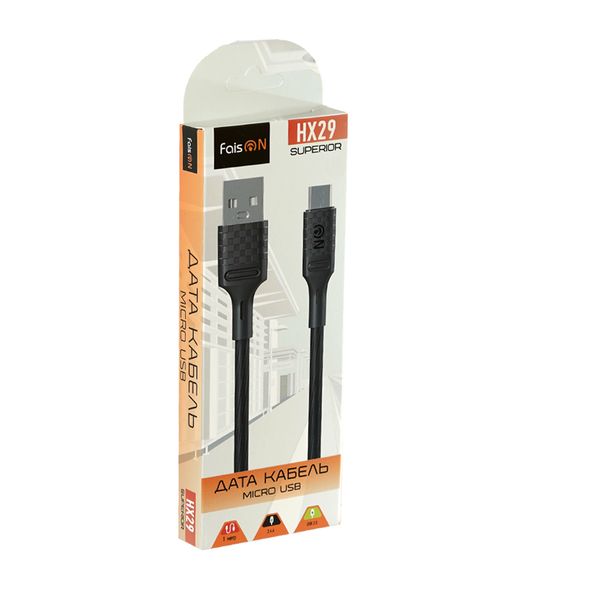 Кабель USB - микро USB FaisON HX29 Superior, 1.0м, круглый, 2.4A, силикон, цвет: чёрный-2