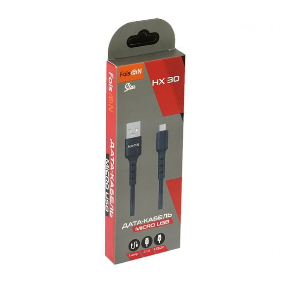 Кабель USB - микро USB FaisON HX30 Star, 1.0м, круглый, 2.0A, силикон, цвет: чёрный-2