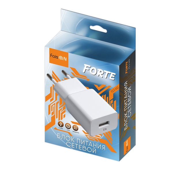 Блок питания сетевой 1 USB FaisON, FS-Z-443, Classic, 2100mA, пластик, цвет: белый-2