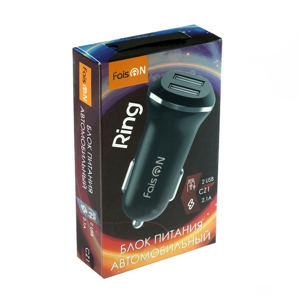 Блок питания автомобильный 2 USB FaisON, Z1, 2100mA, пластик, цвет: чёрный-2