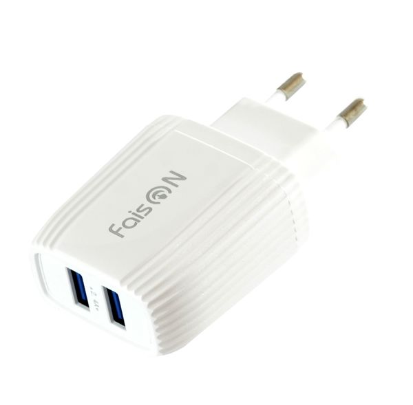 Блок питания сетевой 2 USB FaisON, T97, Velocity, 2400mA, пластик, цвет: белый-1