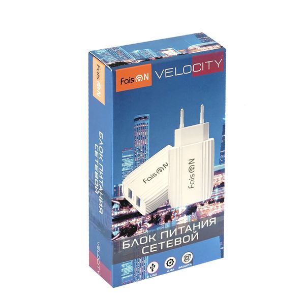 Блок питания сетевой 2 USB FaisON, T97, Velocity, 2400mA, пластик, цвет: белый-2