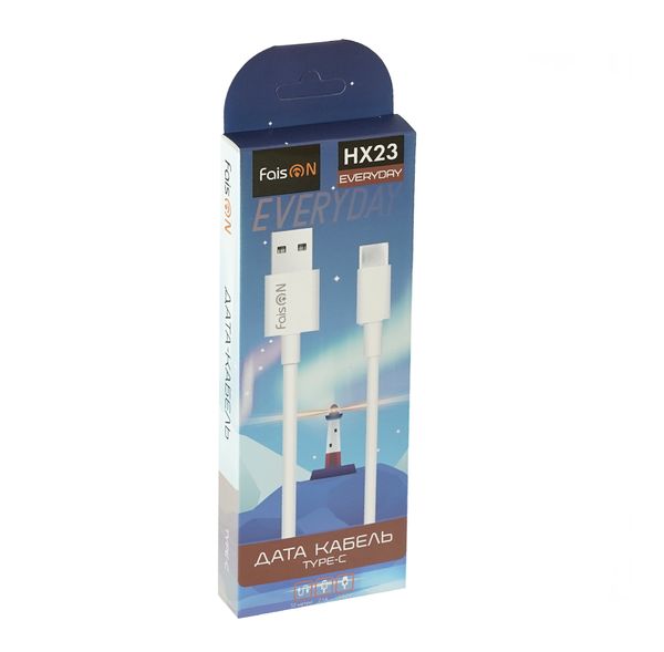 Кабель USB - Type-C FaisON HX23 Everyday, 1.2м, круглый, 2.1A, силикон, цвет: белый-2