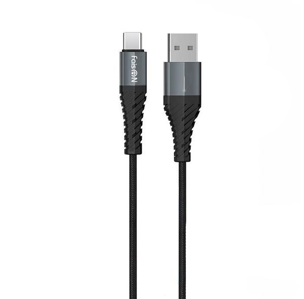 Кабель USB - Type-C FaisON HX38 Cool, 1.0м, круглый, 2.4A, нейлон, цвет: чёрный-1