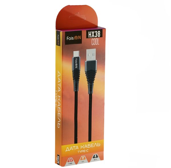 Кабель USB - Type-C FaisON HX38 Cool, 1.0м, круглый, 2.4A, нейлон, цвет: чёрный-2