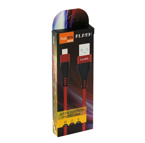 Кабель USB - микро USB FaisON HU53 Flash, 1.0м, круглый, 5.0A, ткань, цвет: красный-2