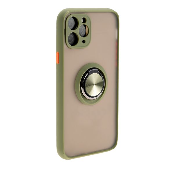 Накладка задняя FaisON для APPLE iPhone XII Pro, Ring Series 2, пластик, силикон, матовая, держатель под палец, магнит, цвет: хакки-1