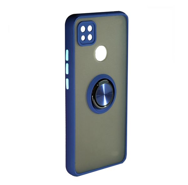 Накладка задняя FaisON для XIAOMI Redmi 9C, Ring Series 2, пластик, силикон, матовая, держатель под палец, магнит, цвет: синий-1