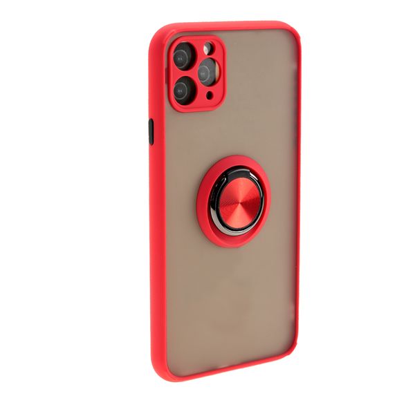 Накладка задняя FaisON для APPLE iPhone 12 Mini, Ring Series 2, пластик, силикон, матовая, держатель под палец, магнит, цвет: красный-1