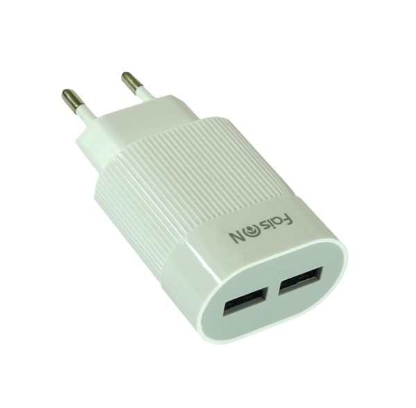 Блок питания сетевой 2 USB FaisON, HUT-110, Ribs, 2100mA, пластик, цвет: белый-1