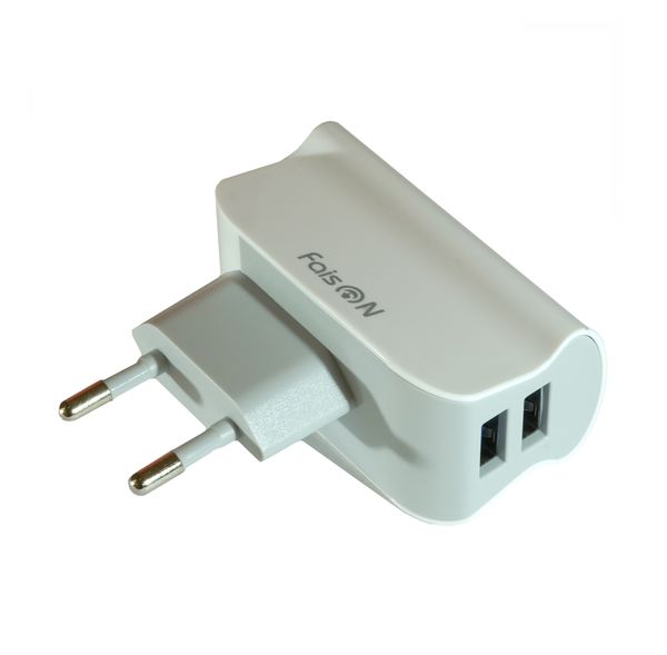 Блок питания сетевой 2 USB FaisON, HUT-90, Wave, 2400mA, пластик, цвет: белый-1