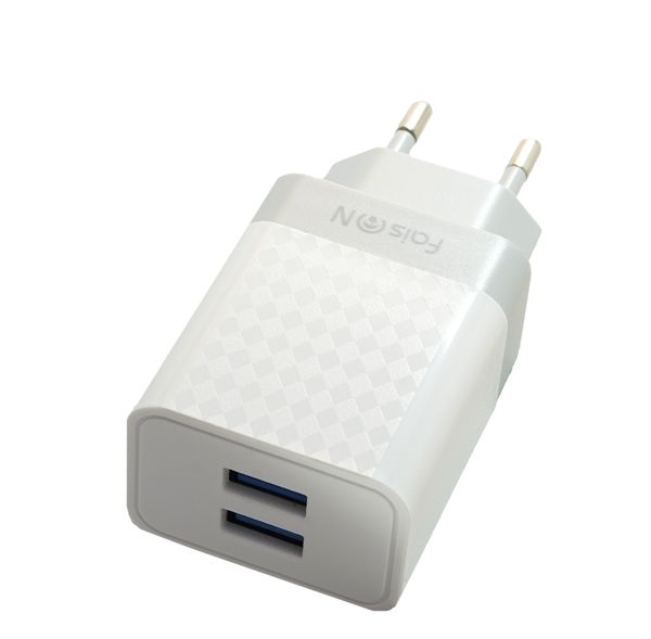 Блок питания сетевой 2 USB FaisON FZ09, ROMB, 2400mA, кабель микро USB, цвет: белый, чёрный, мятая упаковка-1