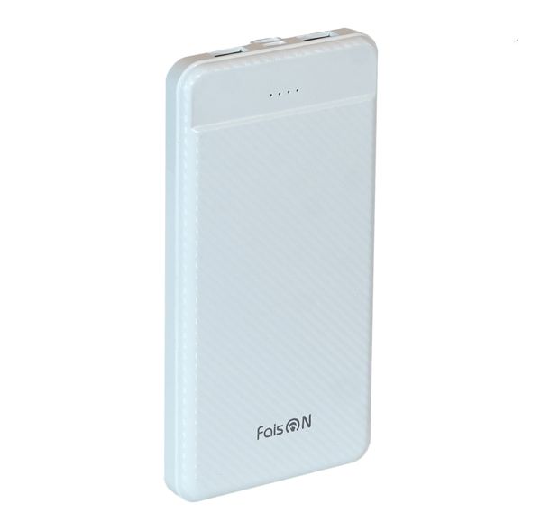 Аккумулятор внешний FaisON J48, Nimble, 10000mAh, пластик, 2 USB выхода, 2.0A, цвет: белый, в техпаке*-1