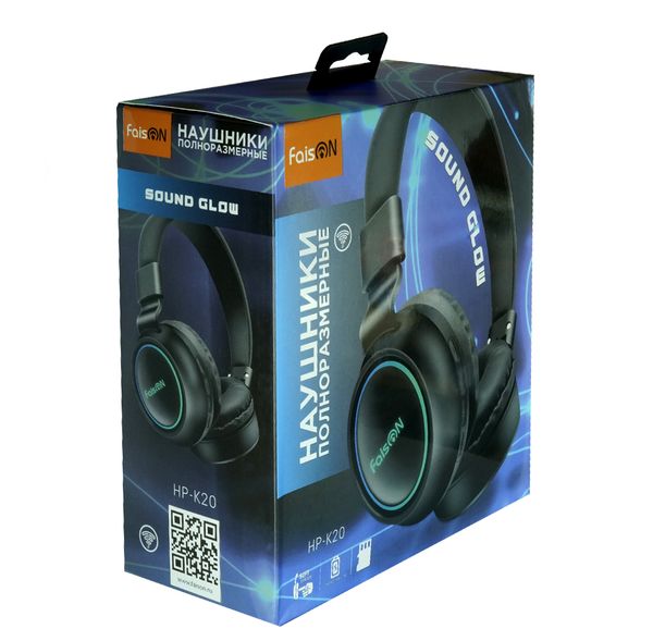 Наушники полноразмерные FaisON HP-K20, SOUND GLOW, bluetooth, TF, подсветка, цвет: черный-4