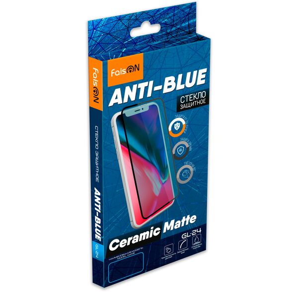 Стекло защитное FaisON для APPLE iPhone X/XS/XI Pro, GL-24, Ceramic Matte, Anti-Blue, 0.4 мм, 2.5D, матовый, полный клей, цвет: чёрный, в техпаке*-1