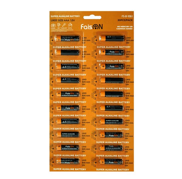 Батарейка AAA FaisON FS-B-1061 LR03-20BL Super Alkaline, 1.5B, (штучно отрезные, 20/200/800)-1