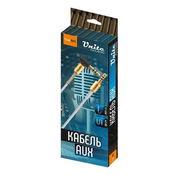 Кабель AUX, Jack 3,5mm(m) - Jack 3,5mm(m) FaisON FS-K-643W, Units, 1.0м, круглый, силикон, боковой, цвет: белый-2