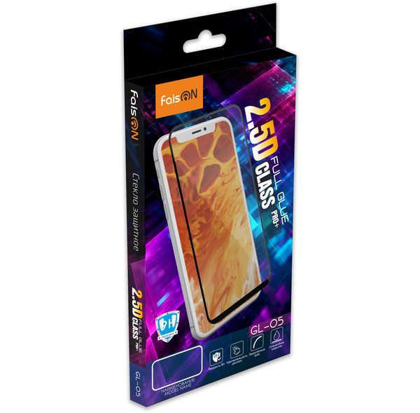 Стекло защитное FaisON для SAMSUNG Galaxy A20/A30/A50, GL-05, Full Screen, 0.33 мм, 2.5D, глянцевое, полный клей, цвет: чёрный-1