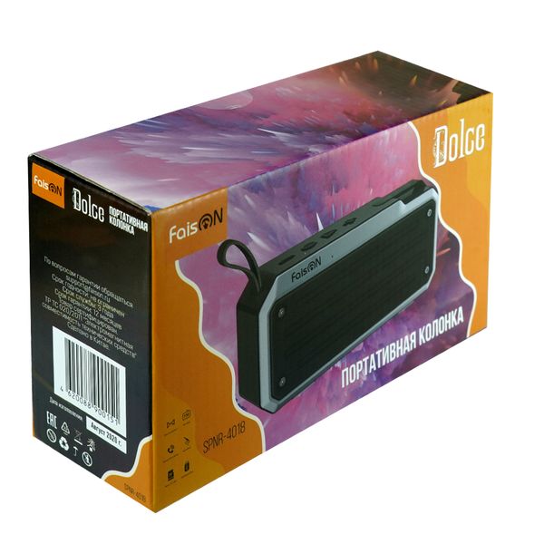 Колонка портативная FaisON, SPNR-4018b, Dolce, пластик, Bluetooth 5.0, FM, TF, TWS, USB, AUX, цвет: чёрный, в техпаке*-2