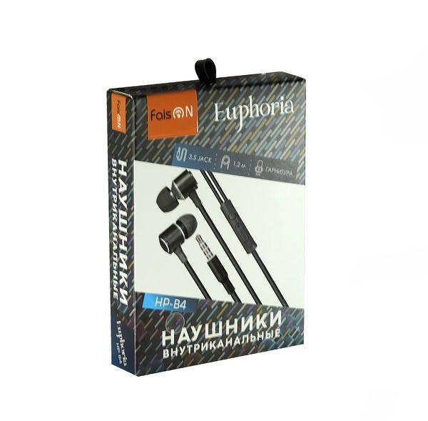 Наушники внутриканальные FaisON HP-B4, Euphoria, кнопка ответа, кабель 1.2м, цвет: чёрный, в техпаке*-2