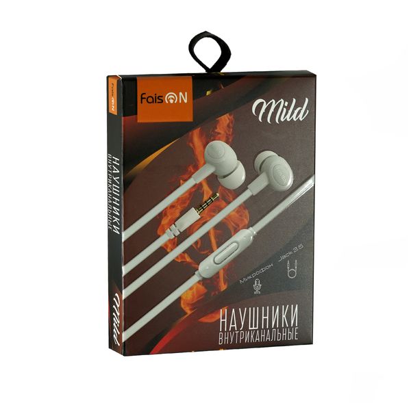 Наушники внутриканальные FaisON HP-F09, Mild, кнопка ответа, кабель 1.2м, цвет: серый, в техпаке*-2