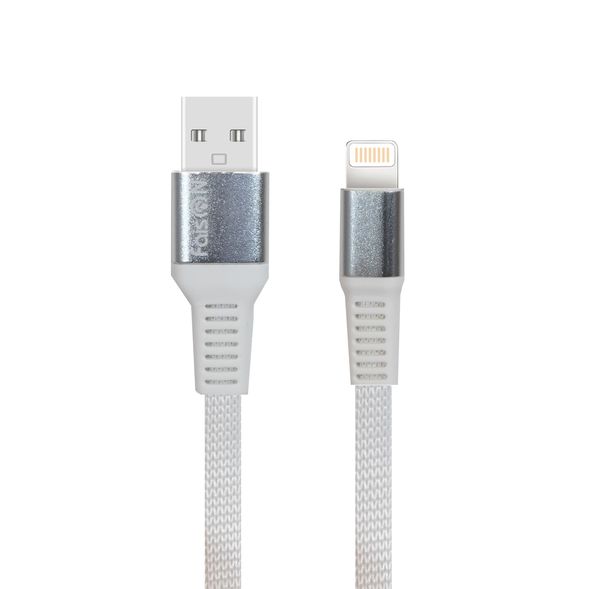 Кабель USB - 8 pin FaisON FX6 Sleek, 1.0м, плоский, 2.1A, ткань, цвет: белый-1