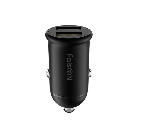 Блок питания автомобильный 2 USB FaisON А-37, Push, 2400mA, 12Вт, цвет: чёрный-1