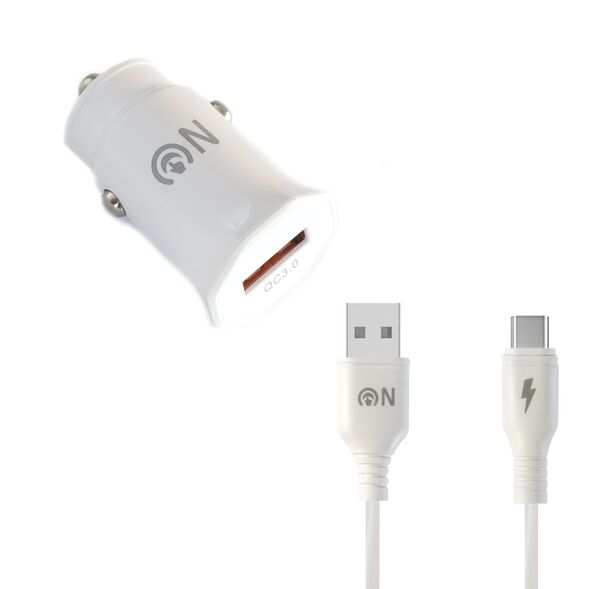 Блок питания автомобильный 1 USB FaisON A-20, EDGE, 3000mA, QC3.0, кабель Type-C, 1.0 м, цвет: чёрный, мятая упаковка-1