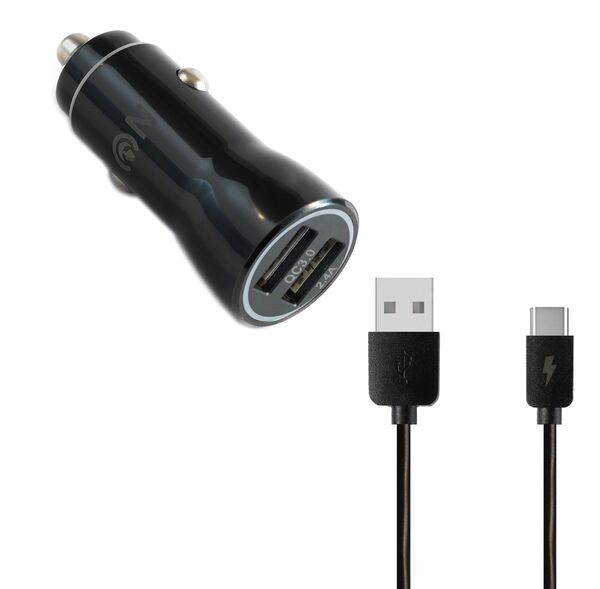 Блок питания автомобильный 2 USB FaisON A-27, Range, 2400mA, QC3.0, кабель Type-C, цвет: чёрный-1