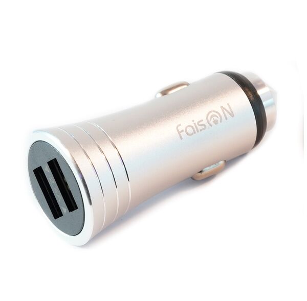Блок питания автомобильный 2 USB FaisON A-35, Way, 2400mA, цвет: серебристый-1