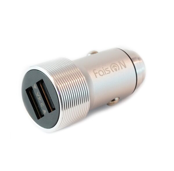 Блок питания автомобильный 2 USB FaisON A-36, Range, 2400mA, цвет: серебристый-1
