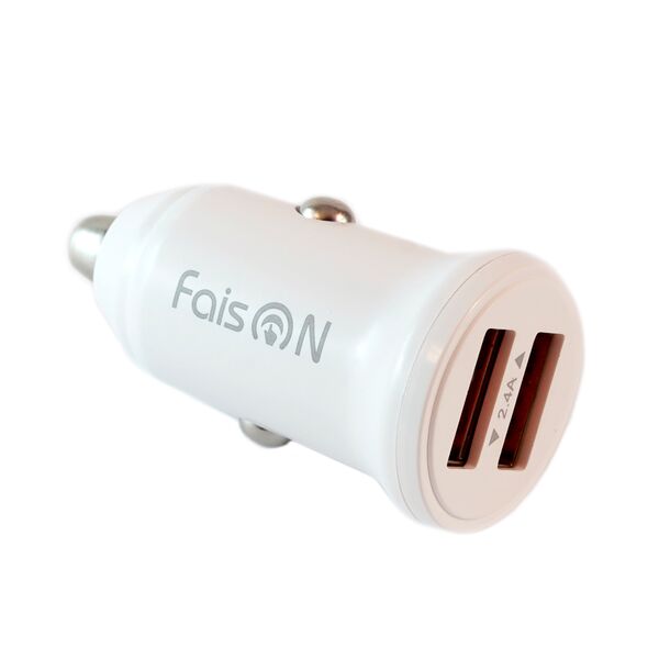 Блок питания автомобильный 2 USB FaisON А-37, Push, 2400mA, 12Вт, цвет: белый, мятая упаковка-1