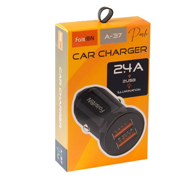Блок питания автомобильный 2 USB FaisON A-36, Range, 2400mA, цвет: чёрный-2