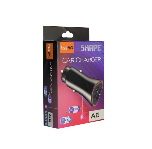 Блок питания автомобильный 2 USB FaisON A-6, Shape, 3.1A, цвет: чёрный, мятая упаковка-2
