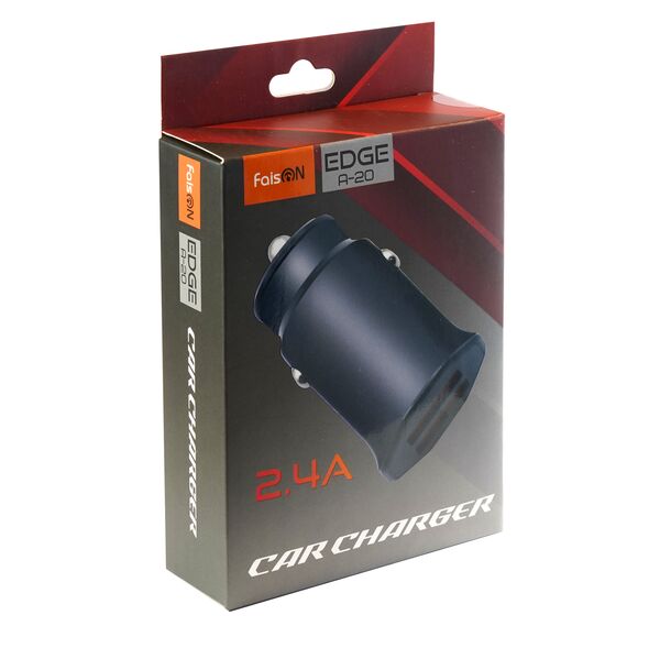 Блок питания автомобильный 2 USB FaisON A-20, EDGE, 2400mA, цвет: чёрный-2