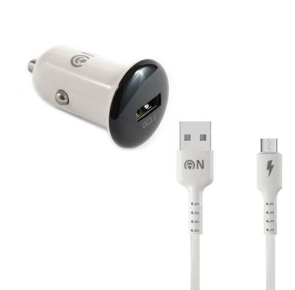 Блок питания автомобильный 1 USB FaisON A-26, Lap, 3000mA, 18Вт, QC3.0, кабель микро USB, цвет: белый, чёрная вставка-1