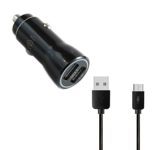 Блок питания автомобильный 2 USB FaisON A-27, Range, 2400mA, QC3.0, кабель микро USB, цвет: чёрный-1